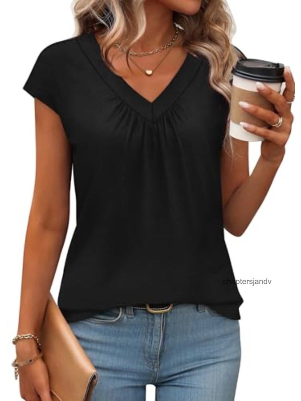 Women's V-Neck Sleeveless Tank Top Summer Cotton Blend Basic Tee